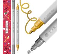 Artistro 2 Gold & Silver Acrylic Paint Pens, Acrylic Paint Markers Dual Tip (Fine 1mm + Dot 5mm), Acrylic Markers for Fabric, Canvas, Rock, Glass, Wood, Paper, DYI, Paint Markers for Kids and Adults