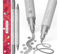 Artistro 2 Pennarelli Acrilici Argento Metallizzato, Doppia Punta (Fine 1 mm + Punta 5 mm) - Pennarelli per Tessuto, Tela, Pietra, Vetro, Legno, Carta, Fai Da Te, Bambini e Adulti