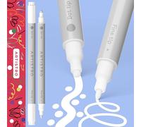 Artistro 2 Pennarelli Acrilici Bianchi, Doppia Punta (Fine 1 mm + Punta 5 mm) per Tessuto, Tela, Pietra, Vetro, Legno, Carta, Fai Da Te, Bambini e Adulti