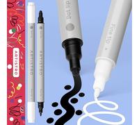 Artistro 2 Pennarelli Acrilici Bianchi e Neri, Doppia Punta (Fine 1 mm + Punta 5 mm) per Tessuto, Tela, Pietra, Vetro, Legno, Carta, Fai Da Te, Bambini e Adulti