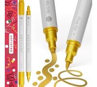 Artistro 2 Pennarelli Acrilici Oro, Doppia Punta (Fine 1 mm + Punta 5 mm) per Tessuto, Tela, Pietra, Vetro, Legno, Carta, Fai Da Te, Bambini e Adulti