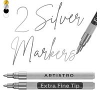 Artistro 2 Silver Acrylic Paint Pens for Rock Ceramic Wood Glass Metal Fabric Plastic - 0.7mm Metallic Paint Markers Ideal for Scrapbooking DIY Crafts Art Projects