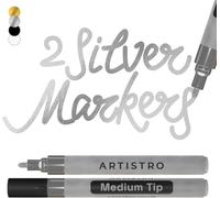 Artistro 2 Silver Acrylic Paint Pens for Rock Ceramic Wood Glass Metal Fabric Plastic - 3mm Metallic Paint Markers Ideal for Scrapbooking DIY Crafts Art Projects