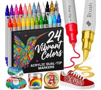 Artistro 24 pack acrylic Dual Tip Paint Pens Brush + Fine Tips