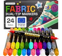 Artistro 24 pack Permanent dual-tip markers for fabric, pre-activated