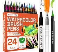 Artistro 24 pennarelli acquerellabili con pennello flessibile per professionisti e principianti, consistenti, lisci, lavabili, atossici, ideali per colorare, calligrafia e manga