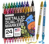 Artistro 24 pennarelli acrilici a doppia punta (fine 1 mm + punto 5 mm), pennarelli acrilici per tessuti, tela, roccia, vetro, legno, carta, DYI, pennarelli per bambini e adulti