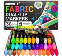 Artistro 36 Pennarelli per Tessuti Doppia Punta - Kit Permanente per Magliette, Borse, Tela - Punta Fine e Pennello Antisfocatura
