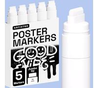 Artistro 5 pennarelli acrilici bianchi per graffiti, con punta in feltro da 15 mm, per murales, tagging, poster, diari artistici e calligrafia, grandi pennarelli per legno di roccia, plastica, pelle