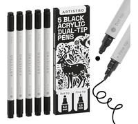 Artistro 5 pennarelli acrilici neri, pennarelli acrilici a doppia punta (fine 1 mm + punto 5 mm), set da disegno, pennarelli per tessuti, tela, pietra, vetro, legno, carta, pennarelli colorati.