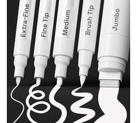 Artistro 5 pennarelli bianchi a punta diversa: pennarelli acrilici con punta jumbo da 15 mm, punta extra fine da 0,7 mm, punta fine da 1 mm, punta media da 3 mm, punta a pennello per murale