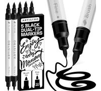 ARTISTRO 5 penne acriliche nere a doppia punta pennello+fine per tessuto e | Forniture artistiche a base d'acqua, ad asciugatura rapida e a basso odore per tutte le superfici, regalo artigianale per
