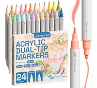 Artistro Confezione da 24 pennelli acrilici a doppio pennello + colori pastello fini