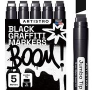 Artistro Jumbo Marker, Pennarelli Neri Punta Grossa Jumbo in Feltro da 15 mm, Marker Jumbo con Inchiostro Acrilico Nero per Pittura su Roccia, Pietra, Ceramica, Vetro, Legno, Tela in Cf. da 5