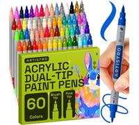 Artistro Matite acriliche, set artistico, pennarelli acrilici a doppia punta, pennarello acrilico per tessuto, tela, pietra, vetro, legno, carta, fai da te (doppia punta + fine, 60)
