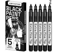 Artistro Pennarelli Acrilici per Dipingere Sassi, Ceramica, Vetro, Legno, Tessuti, Metallo, Stoffa, Tela, Roccia, Pneumatici. 5 Pennarelli Nero a Base Acqua a Punta Extra Fine