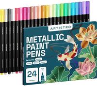 Artistro Pennarelli metallici con punta media, pennarelli metallici acrilici preattivati, penne metallizzate per bambini e adulti, pennarelli metallici per carta nera, rocce (punta fine, 24)
