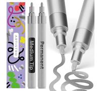 Artistro Pennarello Permanente Argento 2 Pezzi - Pennarelli Impermeabili per Gomma, Tessuto, Pietra, Vetro, Ceramica, Legno, Carta - Penne a Vernice a Olio - Punta Media 3 mm