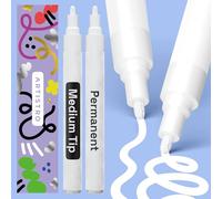 Artistro Pennarello Permanente Bianco 2 Pezzi - Pennarelli Impermeabili per Gomma, Tessuto, Pietra, Vetro, Ceramica, Legno, Carta - Penne a Vernice a Olio - Punta Media 3 mm