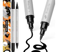 Artistro Set di 2 pennarelli acrilici a doppia punta pennello + nero fine