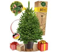 ArtiTree Albero di Natale in Vaso con Illuminazione LED, Verde, 80 cm | Compatto e realistico, con aghi 3D in 100% PE e LED bianco caldo sostituibili. Già stabile nel vaso, ideale per interni