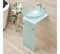 Artiz Lavabo Da Appoggio In Vetro Temperato Per Bagno, Lavabo Da Appoggio A Pavimento Con Rubinetto Lavabo Da Appoggio A Colonna Per Risparmiare Spazio In Bagno(White-A)