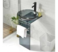 Artiz Lavabo Da Appoggio In Vetro Temperato Per Bagno, Lavabo Da Appoggio A Pavimento Con Rubinetto Lavabo Da Appoggio A Colonna Per Risparmiare Spazio In Bagno(Gray-B)