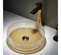 Artiz Lavandino Da Appoggio In Cristallo Per Bagno, Lavandino Da Appoggio In Cristallo Trasparente A Forma Di Diamante Lavabo Da Appoggio Rotondo Rubinetto Non Incluso(Gold basin bottom,40x40x12cm)