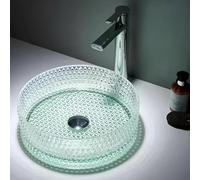 Artiz Lavandino Da Appoggio In Cristallo Per Bagno, Lavandino Da Appoggio In Cristallo Trasparente A Forma Di Diamante Lavabo Da Appoggio Rotondo Rubinetto Non Incluso(Green basin bottom,40x40x12cm)