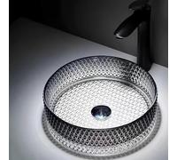 Artiz Lavandino Da Appoggio In Cristallo Per Bagno, Lavandino Da Appoggio In Cristallo Trasparente A Forma Di Diamante Lavabo Da Appoggio Rotondo Rubinetto Non Incluso(Black white,40x40x12cm)