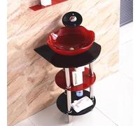 Artiz Set Di Lavabi Da Appoggio In Vetro Temperato Per Bagno, Lavandino Da Appoggio A Pavimento Con Rubinetto Combinazione Di Mobili Lavabo Per Risparmiare Spazio In Bagno(Red)