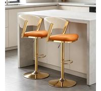Artiz Sgabelli Da Bar Girevoli E Imbottiti, Altezza Seduta 25,6"-33,45", | Sgabelli Regolabili Per Isola Cucina Con Base E Gambe In Metallo Dorato Sedia Da Bar Girevole A 360°(Orange-white,2PCS)