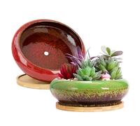 ARTKETTY 2 Pack di vasi per piante grasse, grandi vasi per piante di cactus con vassoio di drenaggio, vaso bonsai in ceramica per interni per il giardino e la casa