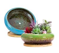 ARTKETTY 2 Pack di vasi per piante grasse, grandi vasi per piante di cactus con vassoio di drenaggio, vaso bonsai in ceramica per interni per il giardino e la casa