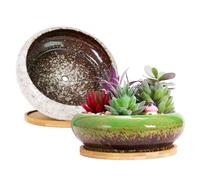 ARTKETTY 2 Pack di vasi per piante grasse, grandi vasi per piante di cactus con vassoio di drenaggio, vaso bonsai in ceramica per interni per il giardino e la casa