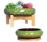 ARTKETTY Vasi per piante grasse da 18,5/25 cm con vassoi di drenaggio, grandi vasi per piante grasse con supporto rotondo per bonsai, vaso per piante da cactus da interni, confezione da 2