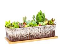 ARTKETTY Vasi per piante grasse, grandi fioriere per piante grasse con drenaggio, vaso rettangolare lungo per bonsai con vassoio poco profondo in ceramica davanzale della finestra