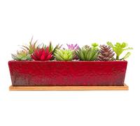 ARTKETTY Vasi per piante grasse in ceramica da 30 cm, moderni contenitori rettangolari lunghi per piante grasse, con vassoio, per cactus e bonsai, con drenaggio, per interni ed esterni, decorazione