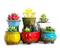 ARTKETTY Vasi per piante grasse, piccoli vasi per piante grasse con drenaggio, set di 6, vasi in ceramica per cactus per interni, contenitore unico per fiori per casa e ufficio