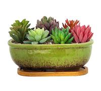 ARTKETTY Vaso per piante grasse, 20 cm, rettangolare, per piante da interno, bonsai in ceramica, con vassoio di drenaggio, piccolo vaso per fiori, casa, giardino, finestra