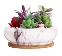 ARTKETTY Vaso per Piante Grasse, Grande Vaso Bonsai con Vassoio di Drenaggio Vaso in Ceramica per Piante Cactus da Interno Vaso Fioriera in Marmo