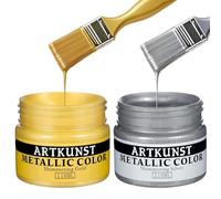 ARTKUNST Vernice acrilica metallizzata, 2 colori oro, argento, 110 ml, non tossica, non sbiadisce, per pittura artistica, artigianato, ideale per multi-superficie, tela, legno, argilla, metallo