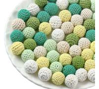 Artlatu 60 Perline Colorate All'Uncinetto, 20 mm, Perline Rotonde All'Uncinetto, Con Foro Da Infilare, Realizzate A Mano, Sfere Di Legno Naturale Per Gioielli Fai Da Te