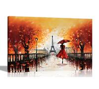 Artley Prints - Calma della pioggia a Parigi arancione tela immagini per parete in soggiorno, camera da letto, corridoio, stampa astratta città 30 x 20 cm (12 x 8 pollici) A4