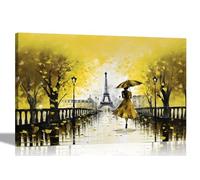 Artley Prints - Calma della pioggia a Parigi stampe artistiche su tela gialla | Immagini astratte della città | incorniciato e pronto da appendere in stile contemporaneo 51 x 35 cm (50,8 x 35,6 cm)