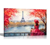 Artley Prints - Paesaggio solo e beato a Parigi Red Canvas Wall Art: stampe astratte per la decorazione del soggiorno - Immagini pronte da appendere 76 x 50 cm (30 x 20 pollici)