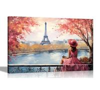 Artley Prints - Paesaggio solo e beato a Parigi rosa tela Wall Art per soggiorno - incorniciato immagini astratte da appendere in camera da letto, corridoio 40 x 30 cm (16 x 12 pollici) A3