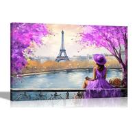Artley Prints - Paesaggio solo e beato a Parigi viola tela Wall Art: stampe astratte per soggiorno vibrante decorazione immagini per camera da letto corridoio 40 x 30 cm (16 x 12 pollici) A3