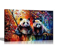Artley Prints - Quadri da parete su tela con panda astratti su un albero | Stampe artistiche incorniciate per soggiorno, camera da letto e ufficio | Opere d'arte da appendere pittura a olio 101 x 76