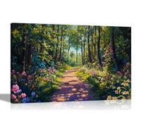 Artley Prints - Stampa artistica da parete su tela con fiori colorati sul sentiero della foresta estiva, per soggiorno, decorazione per casa e ufficio, 76 x 50 cm